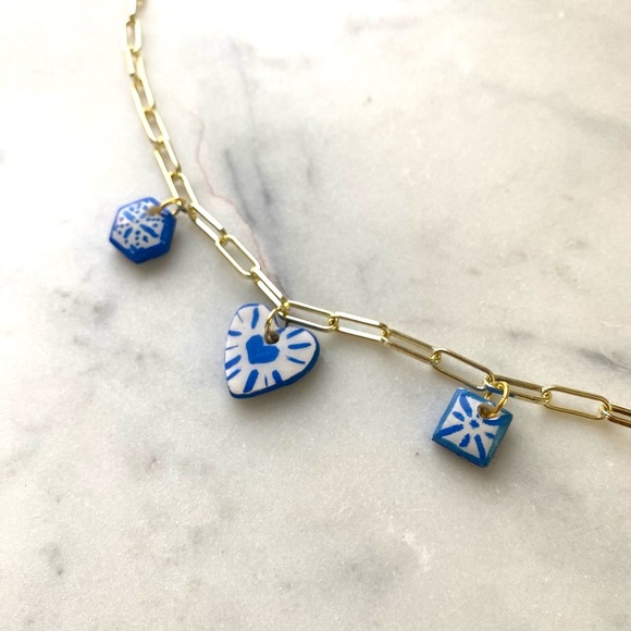 Handmade hand painted polymer clay charm necklace - Picture 2 of 4